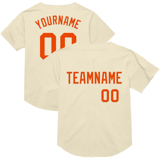Custom Cream Orange Mesh Authentic Throwback Baseball Jersey - Sky-Custom