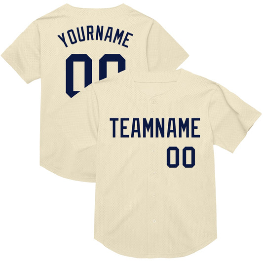 Custom Cream Navy Mesh Authentic Throwback Baseball Jersey - Sky-Custom