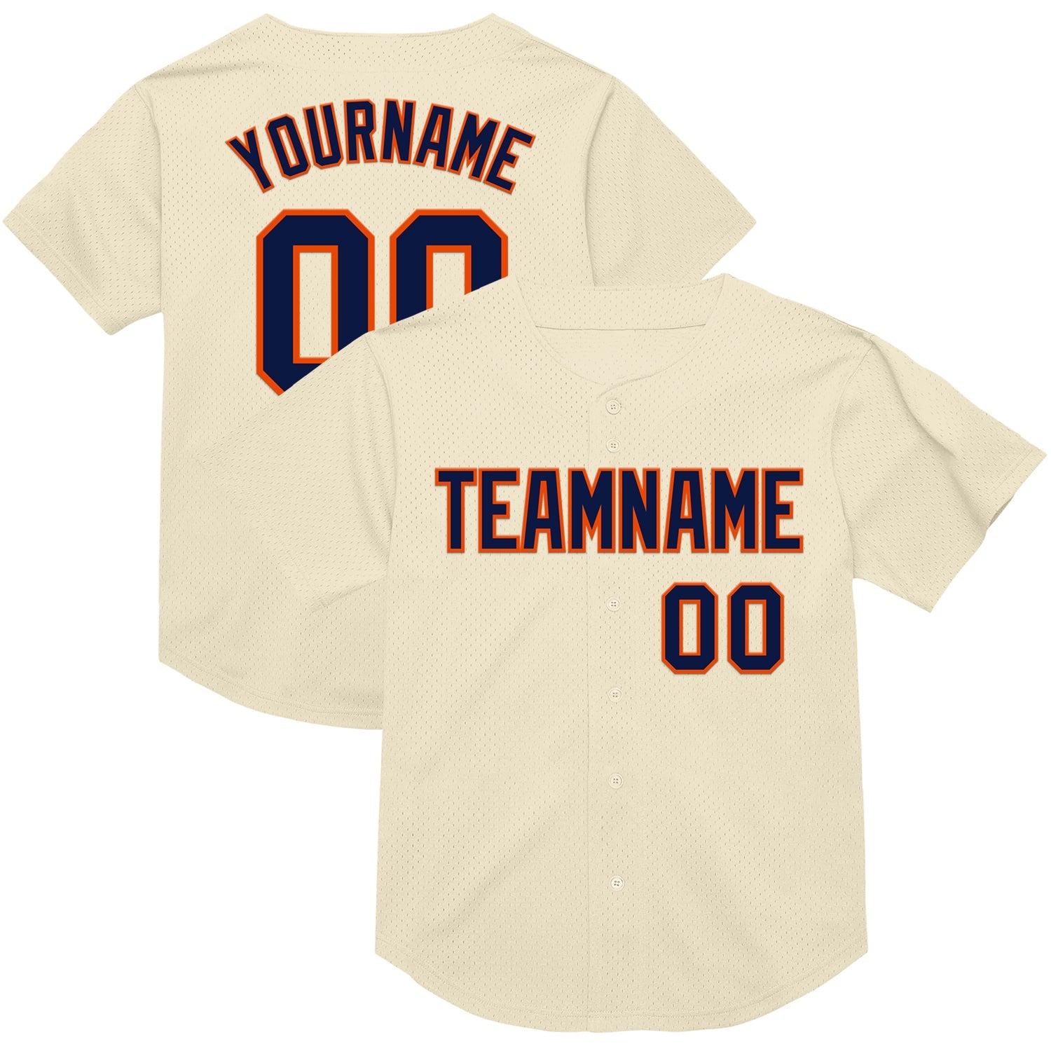 Custom Cream Navy-Orange Mesh Authentic Throwback Baseball Jersey - Sky-Custom