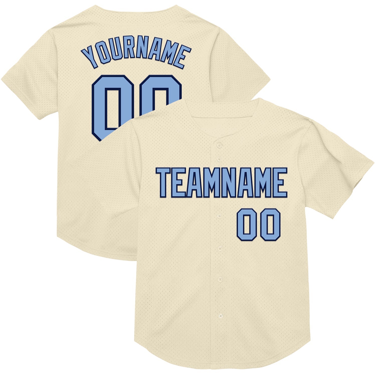 Custom Cream Light Blue-Navy Mesh Authentic Throwback Baseball Jersey - Sky-Custom
