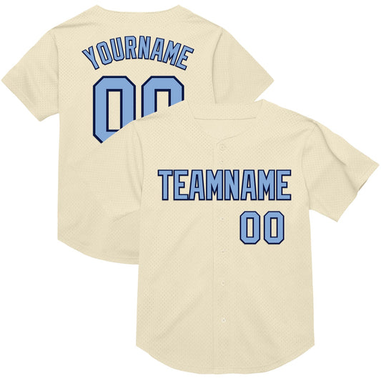 Custom Cream Light Blue-Navy Mesh Authentic Throwback Baseball Jersey - Sky-Custom
