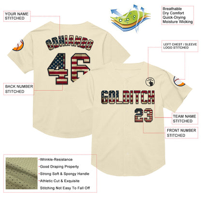 Custom Cream Vintage USA Flag-Black Mesh Authentic Throwback Baseball Jersey - Sky-Custom