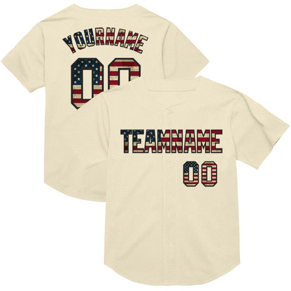 Custom Cream Vintage USA Flag-Black Mesh Authentic Throwback Baseball Jersey - Sky-Custom
