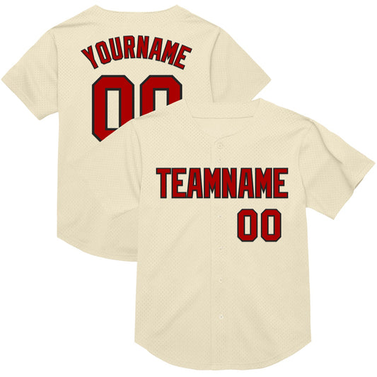 Custom Cream Red-Black Mesh Authentic Throwback Baseball Jersey - Sky-Custom