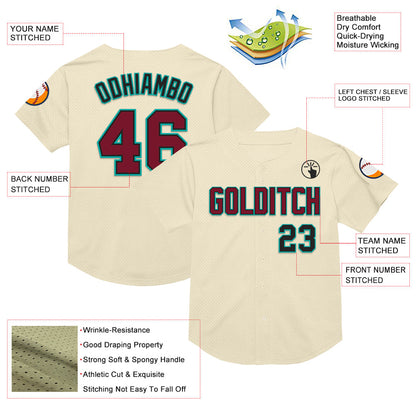 Custom Cream Crimson Black-Aqua Mesh Authentic Throwback Baseball Jersey - Sky-Custom