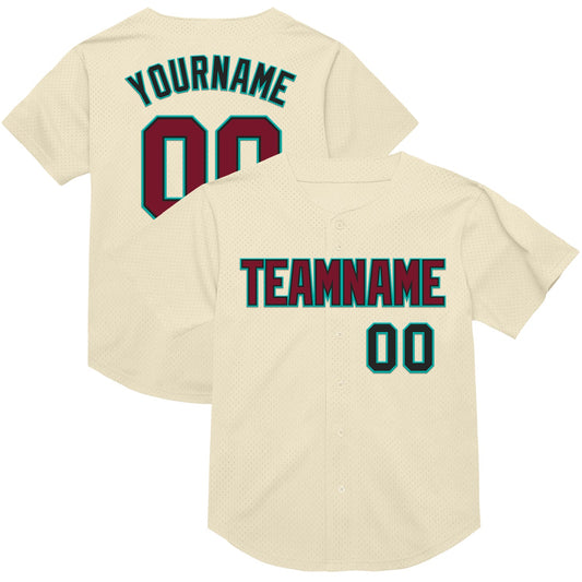 Custom Cream Crimson Black-Aqua Mesh Authentic Throwback Baseball Jersey - Sky-Custom