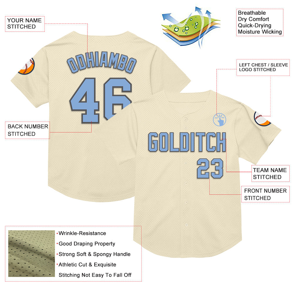 Custom Cream Light Blue-Steel Gray Mesh Authentic Throwback Baseball Jersey - Sky-Custom