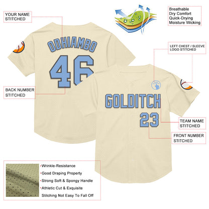 Custom Cream Light Blue-Steel Gray Mesh Authentic Throwback Baseball Jersey - Sky-Custom