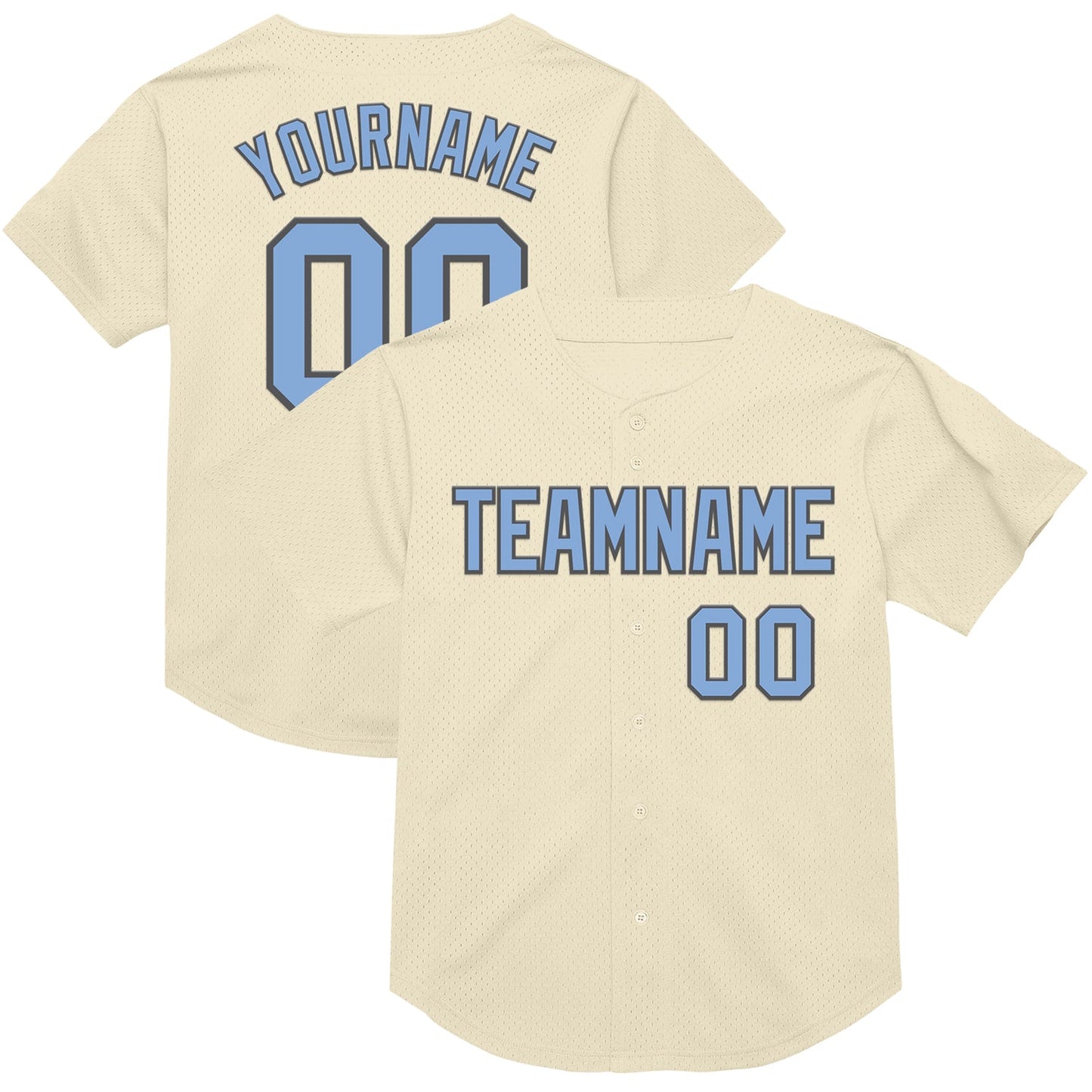 Custom Cream Light Blue-Steel Gray Mesh Authentic Throwback Baseball Jersey - Sky-Custom