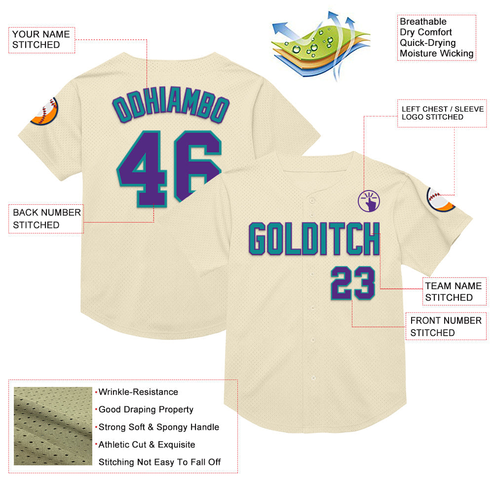Custom Cream Purple-Teal Mesh Authentic Throwback Baseball Jersey - Sky-Custom