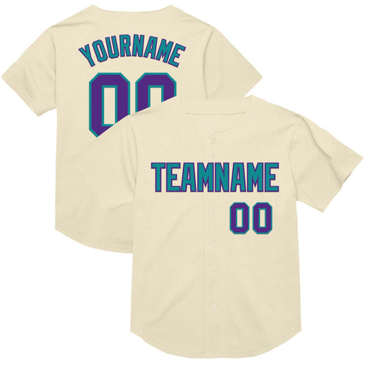 Custom Cream Purple-Teal Mesh Authentic Throwback Baseball Jersey - Sky-Custom