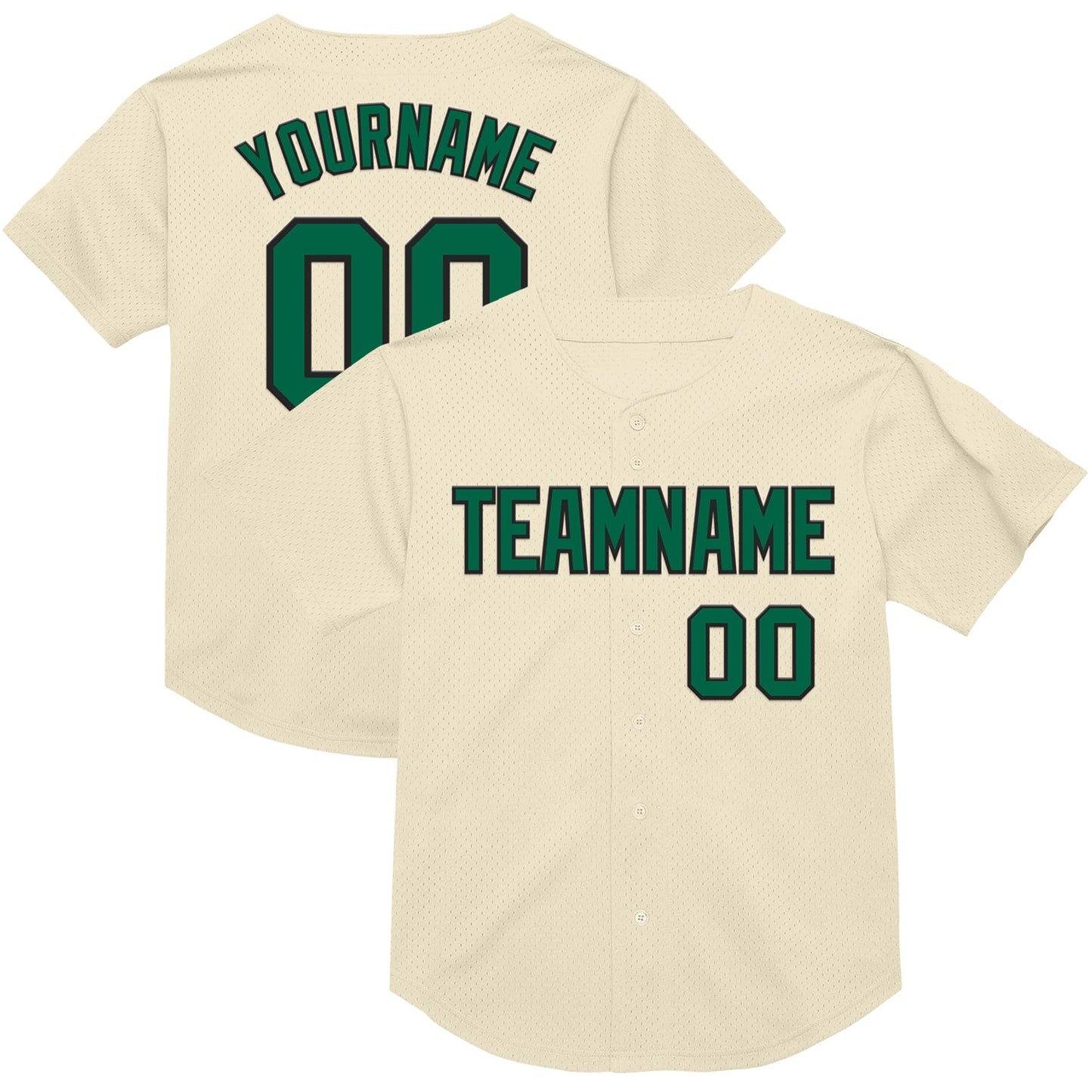 Custom Cream Kelly Green-Black Mesh Authentic Throwback Baseball Jersey - Sky-Custom