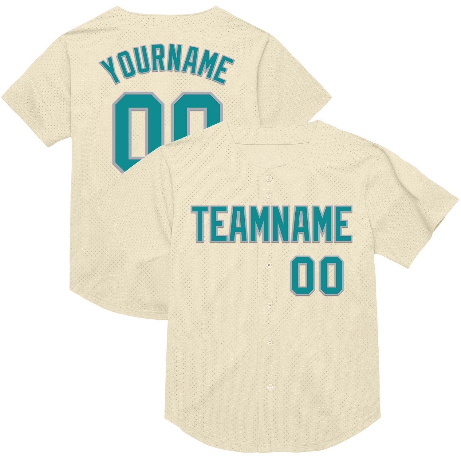 Custom Cream Teal-Gray Mesh Authentic Throwback Baseball Jersey - Sky-Custom