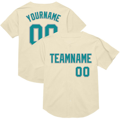 Custom Cream Teal-Gray Mesh Authentic Throwback Baseball Jersey - Sky-Custom