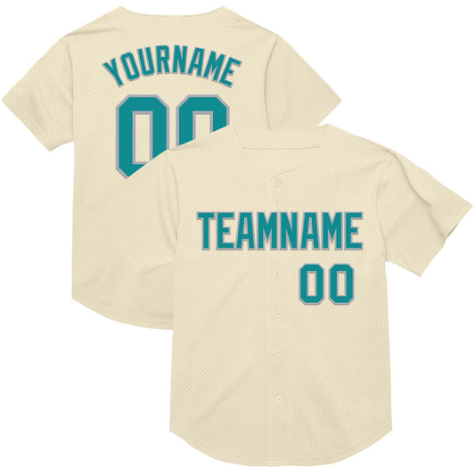 Custom Cream Teal-Gray Mesh Authentic Throwback Baseball Jersey - Sky-Custom