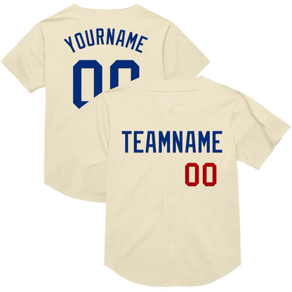 Custom Cream Royal-Red Mesh Authentic Throwback Baseball Jersey - Sky-Custom