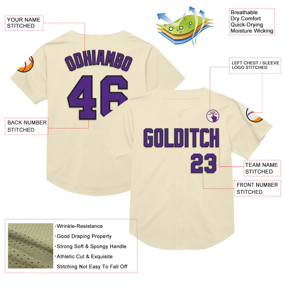 Custom Cream Purple-Black Mesh Authentic Throwback Baseball Jersey - Sky-Custom