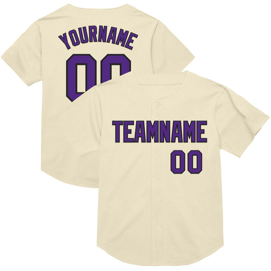 Custom Cream Purple-Black Mesh Authentic Throwback Baseball Jersey - Sky-Custom