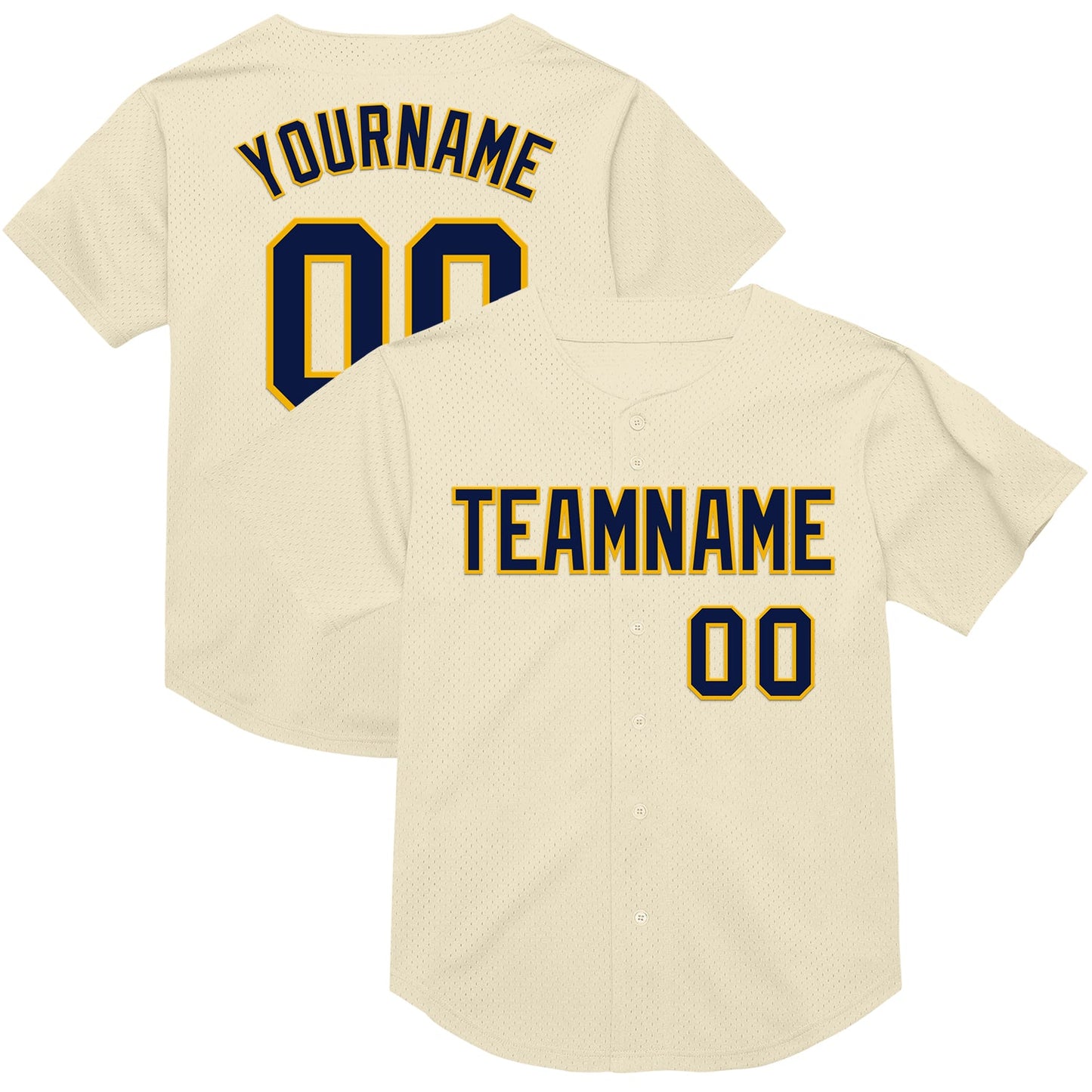 Custom Cream Navy-Gold Mesh Authentic Throwback Baseball Jersey - Sky-Custom