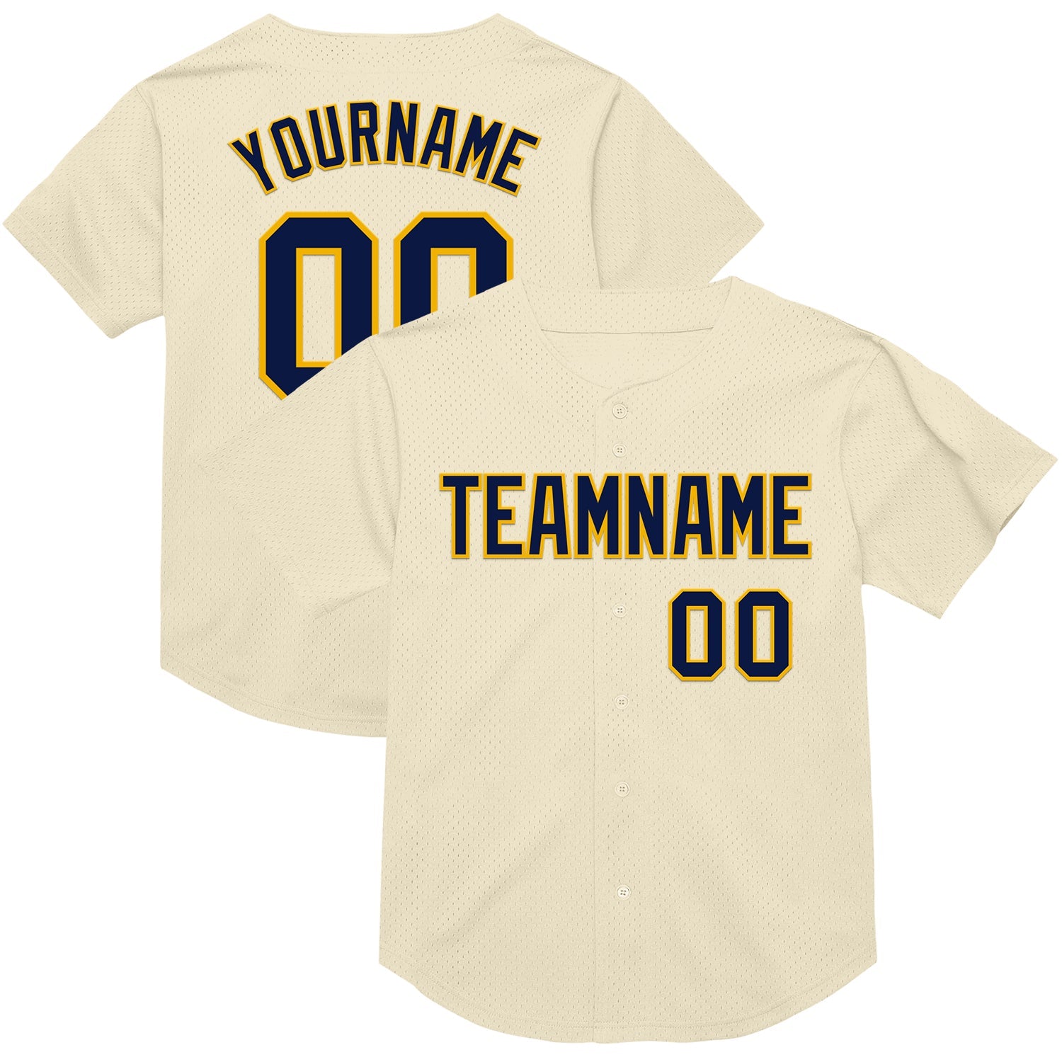 Custom Cream Navy-Gold Mesh Authentic Throwback Baseball Jersey - Sky-Custom