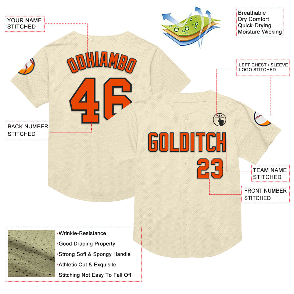 Custom Cream Orange-Black Mesh Authentic Throwback Baseball Jersey - Sky-Custom