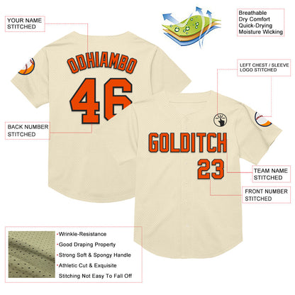 Custom Cream Orange-Black Mesh Authentic Throwback Baseball Jersey - Sky-Custom
