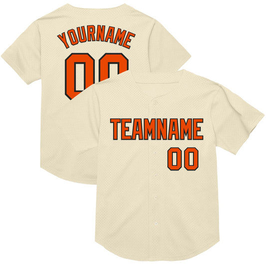 Custom Cream Orange-Black Mesh Authentic Throwback Baseball Jersey - Sky-Custom