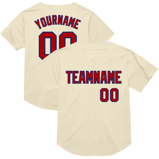 Custom Cream Red-Royal Mesh Authentic Throwback Baseball Jersey - Sky-Custom