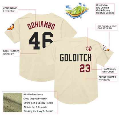 Custom Cream Black-Crimson Mesh Authentic Throwback Baseball Jersey - Sky-Custom