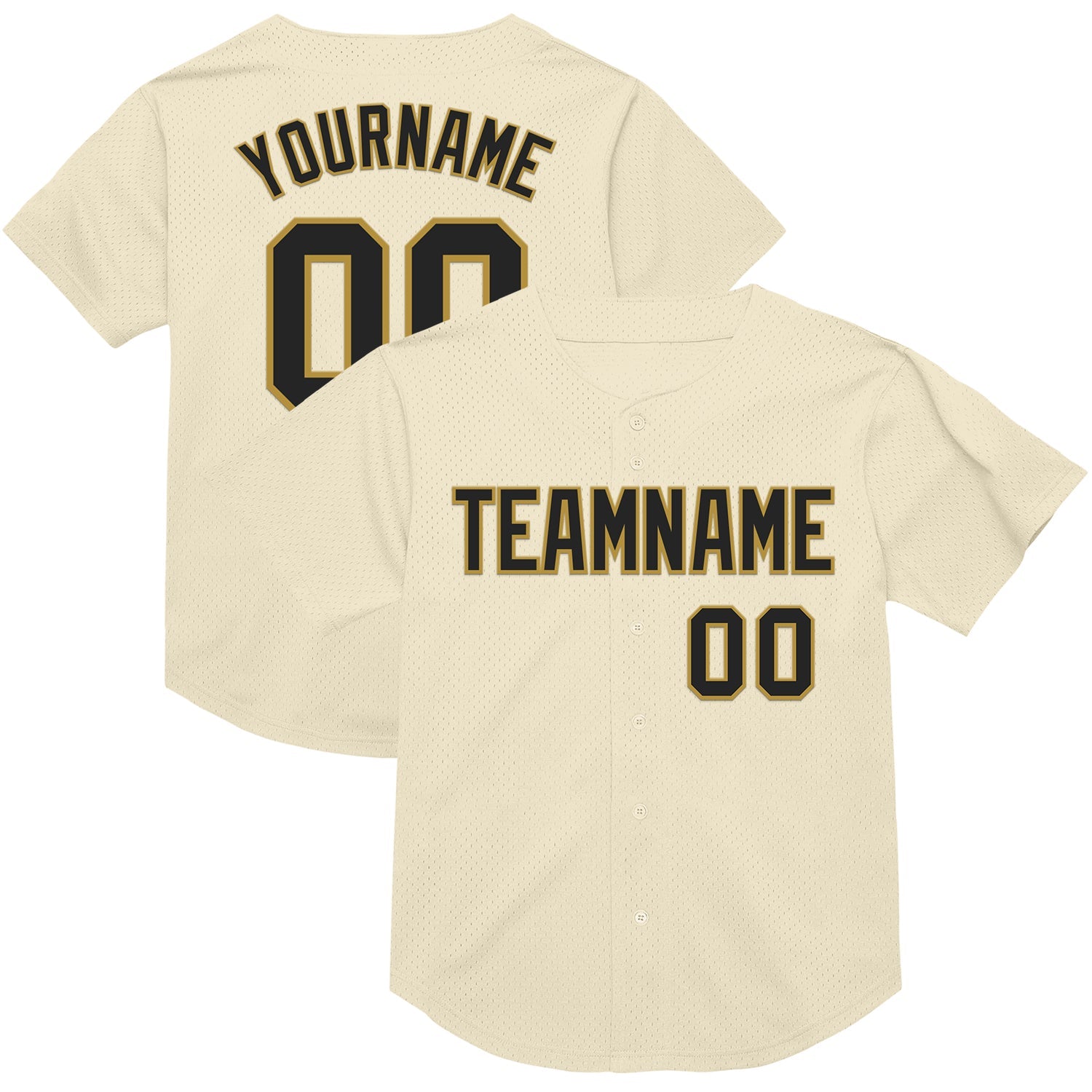 Custom Cream Black-Old Gold Mesh Authentic Throwback Baseball Jersey - Sky-Custom