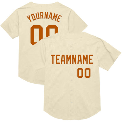 Custom Cream Texas Orange Mesh Authentic Throwback Baseball Jersey - Sky-Custom