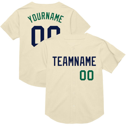 Custom Cream Navy-Kelly Green Mesh Authentic Throwback Baseball Jersey - Sky-Custom