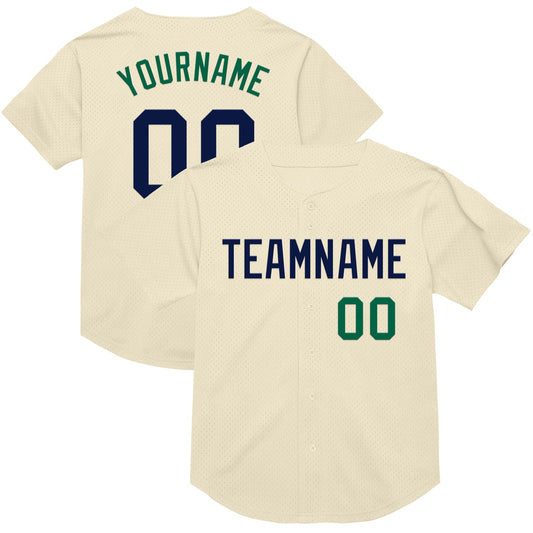 Custom Cream Navy-Kelly Green Mesh Authentic Throwback Baseball Jersey - Sky-Custom