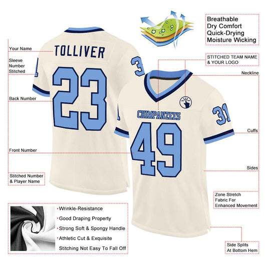 Custom Cream Light Blue-Navy Mesh Authentic Throwback Football Jersey - Sky-Custom
