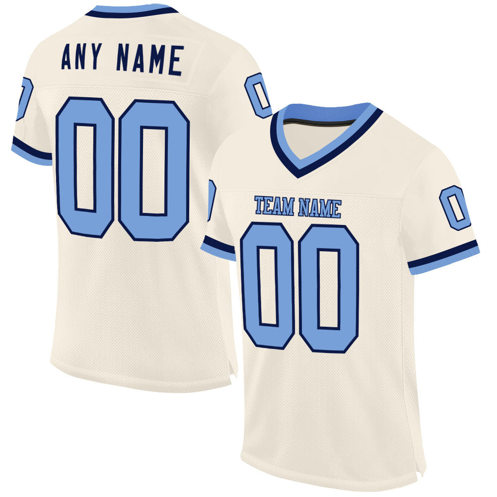 Custom Cream Light Blue-Navy Mesh Authentic Throwback Football Jersey - Sky-Custom