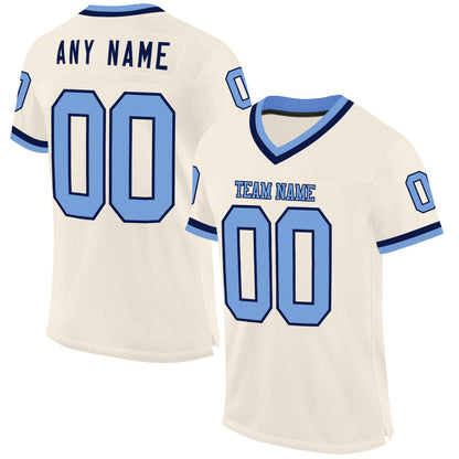 Custom Cream Light Blue-Navy Mesh Authentic Throwback Football Jersey - Sky-Custom