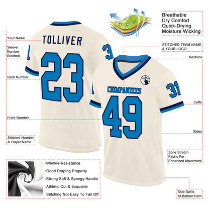 Custom Cream Blue-Navy Mesh Authentic Throwback Football Jersey - Sky-Custom