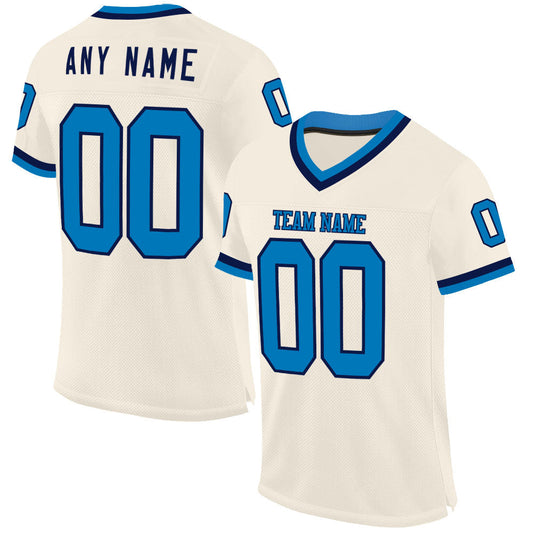 Custom Cream Blue-Navy Mesh Authentic Throwback Football Jersey - Sky-Custom