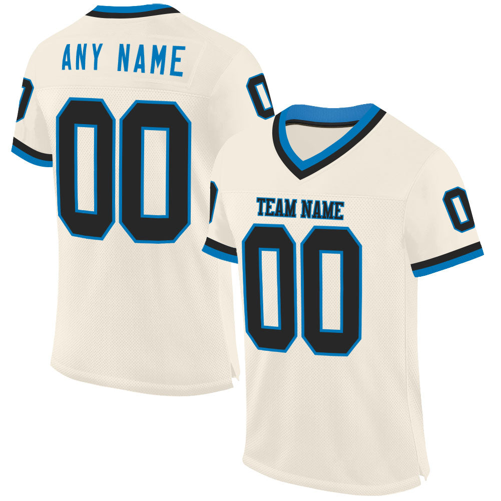 Custom Cream Black-Blue Mesh Authentic Throwback Football Jersey - Sky-Custom