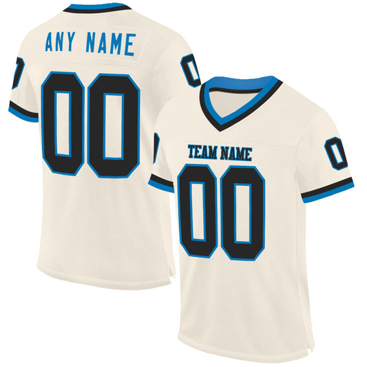 Custom Cream Black-Blue Mesh Authentic Throwback Football Jersey - Sky-Custom