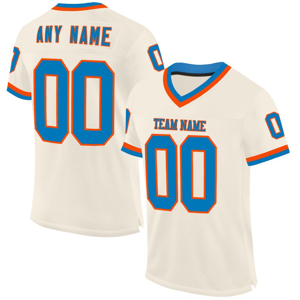 Custom Cream Blue-Orange Mesh Authentic Throwback Football Jersey - Sky-Custom