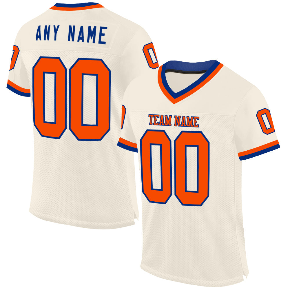 Custom Cream Orange-Royal Mesh Authentic Throwback Football Jersey - Sky-Custom