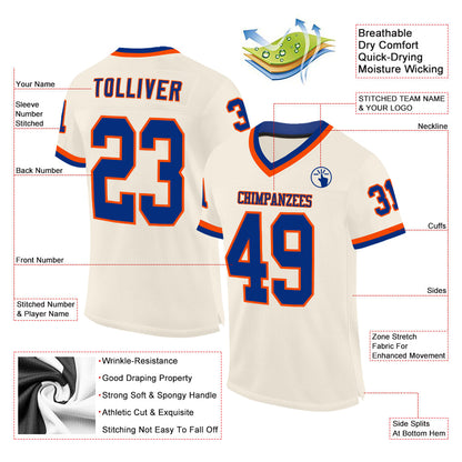 Custom Cream Royal-Orange Mesh Authentic Throwback Football Jersey - Sky-Custom