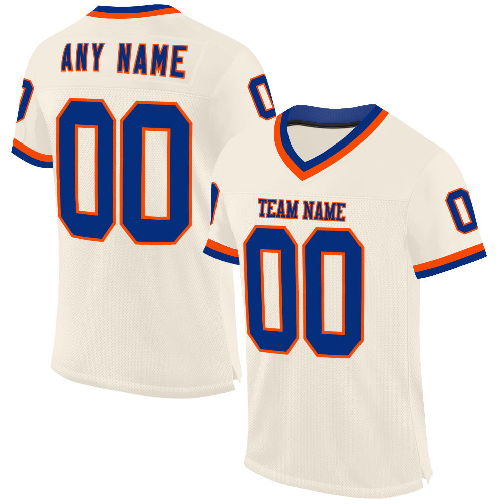 Custom Cream Royal-Orange Mesh Authentic Throwback Football Jersey - Sky-Custom