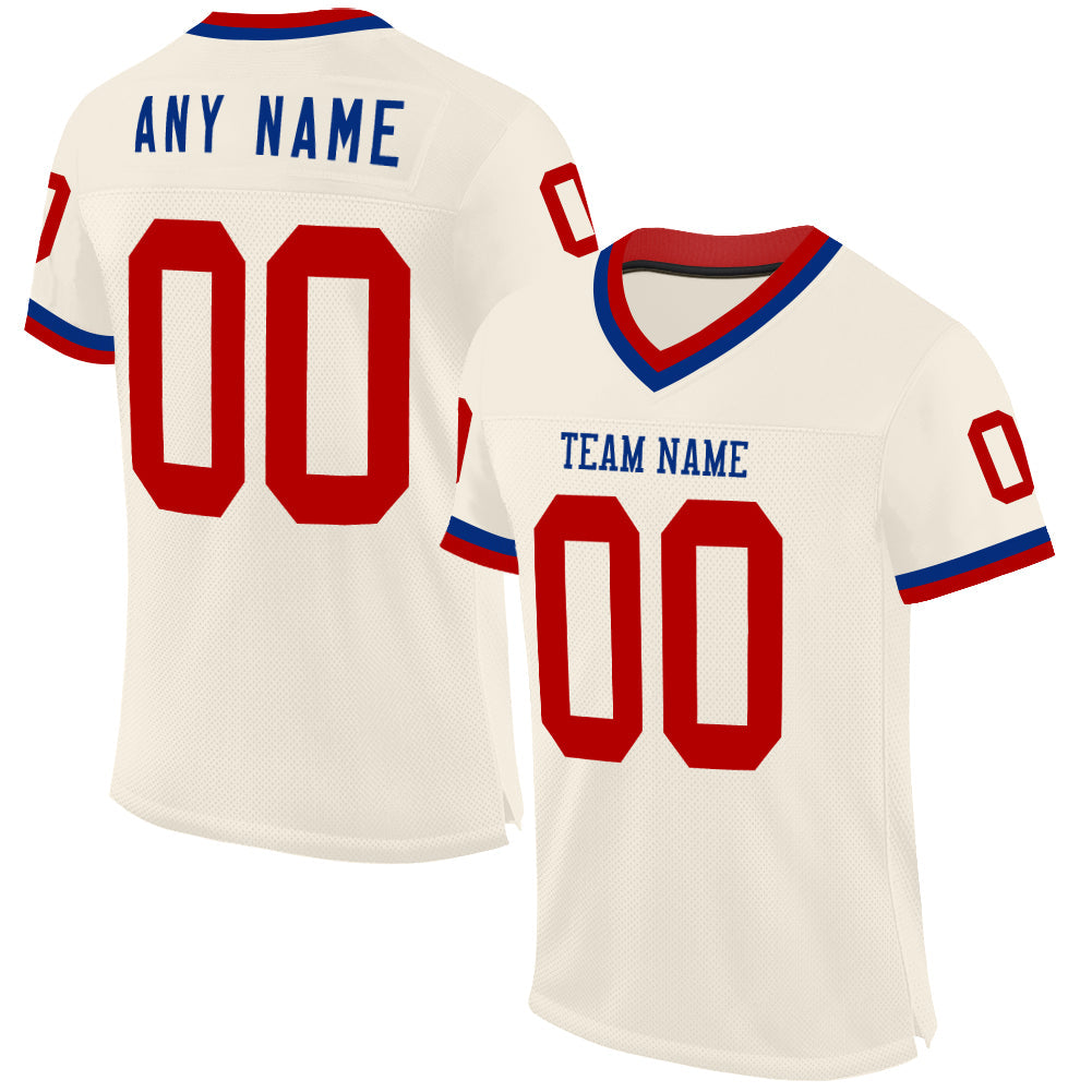 Custom Cream Red-Royal Mesh Authentic Throwback Football Jersey - Sky-Custom