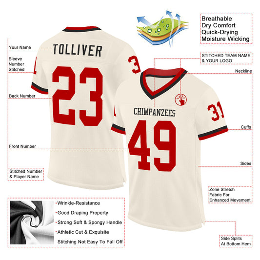 Custom Cream Red-Black Mesh Authentic Throwback Football Jersey - Sky-Custom