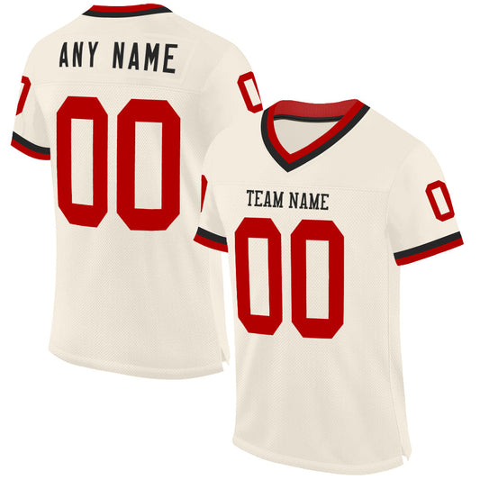 Custom Cream Red-Black Mesh Authentic Throwback Football Jersey - Sky-Custom