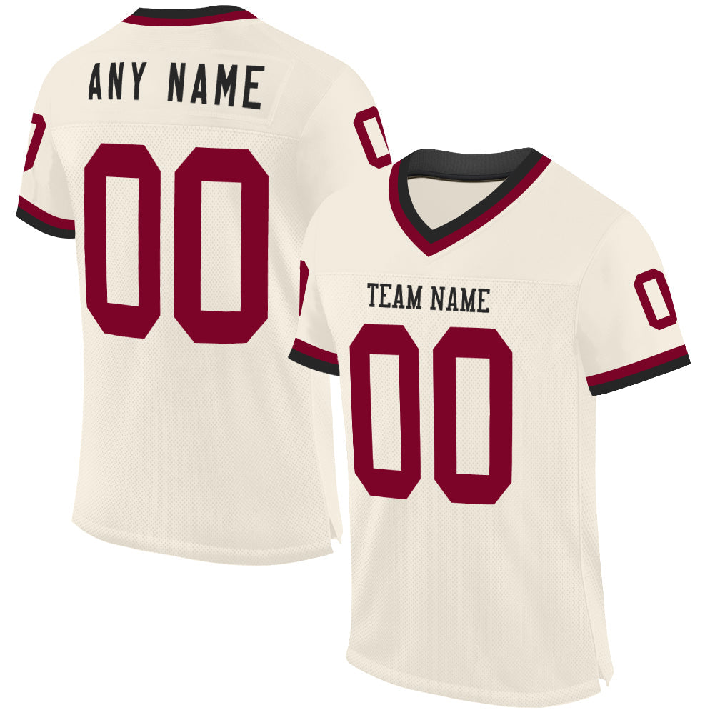 Custom Cream Maroon-Black Mesh Authentic Throwback Football Jersey - Sky-Custom