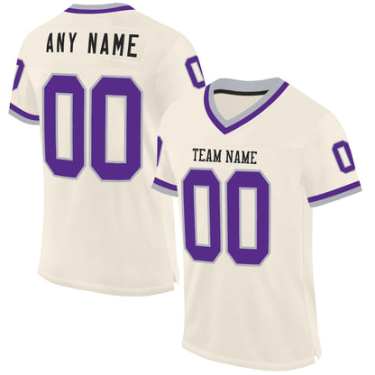 Custom Cream Purple-Gray Mesh Authentic Throwback Football Jersey - Sky-Custom