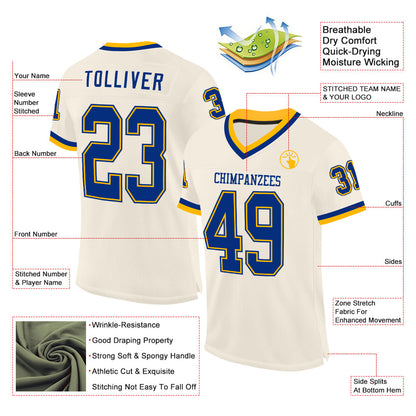Custom Cream Royal-Gold Mesh Authentic Throwback Football Jersey - Sky-Custom